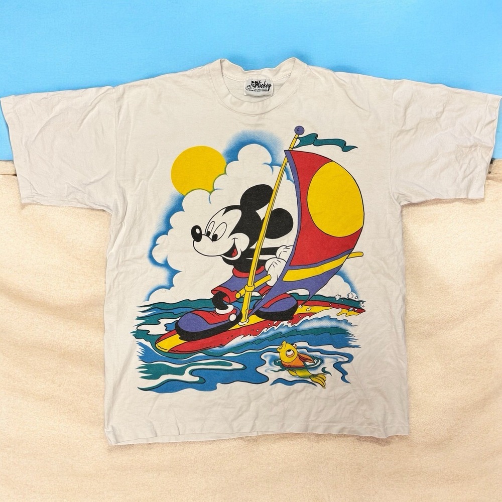 Vintage Mickey Mouse Windsurfing T-Shirt Jerry Leigh Disney 90s USA Medium